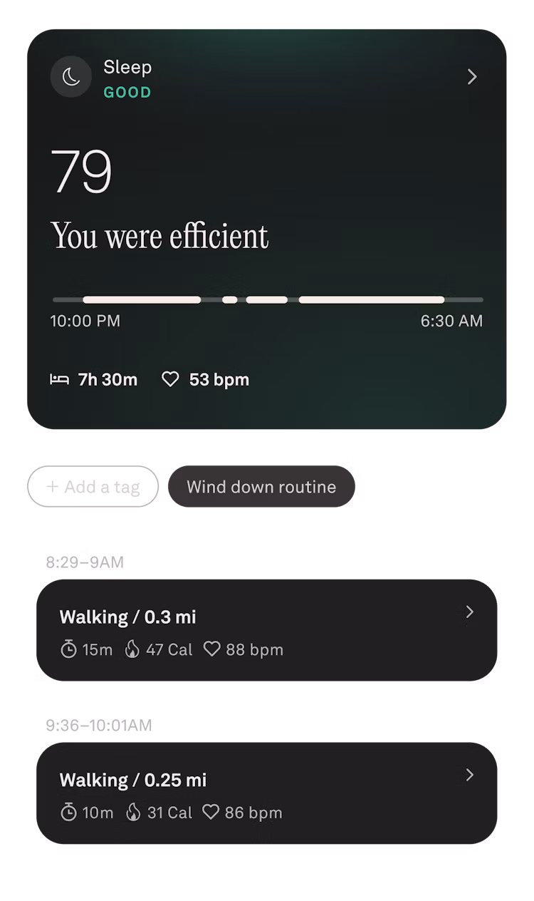 Oura Ring App view of sleep data in July