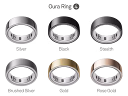 Oura Ring 4 finishes: silver, black, stealth, gold, rose gold