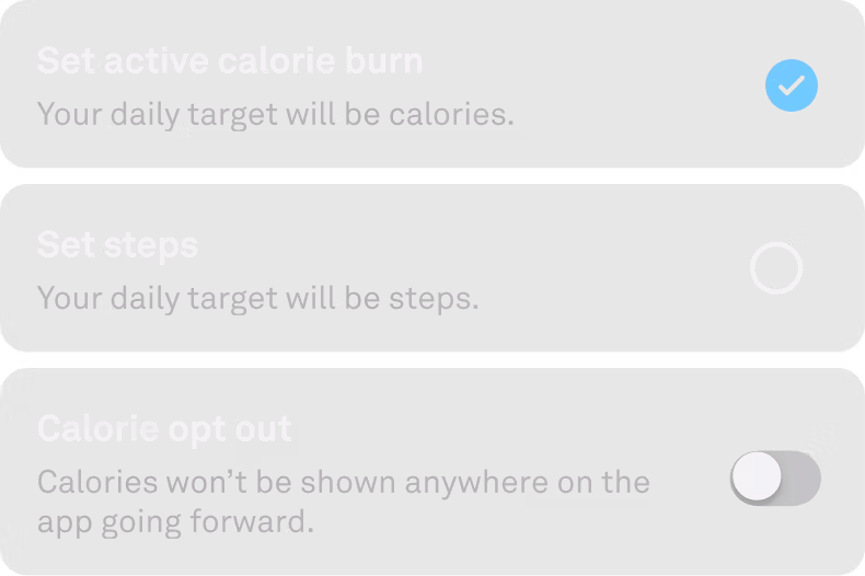 Personalized Activity Goals view in the Oura app